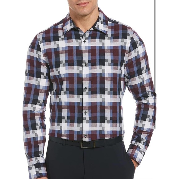 Perry Ellis Men's Long Sleeve Plaid Button Down Square Shirt Sz S - Picture 1 of 2